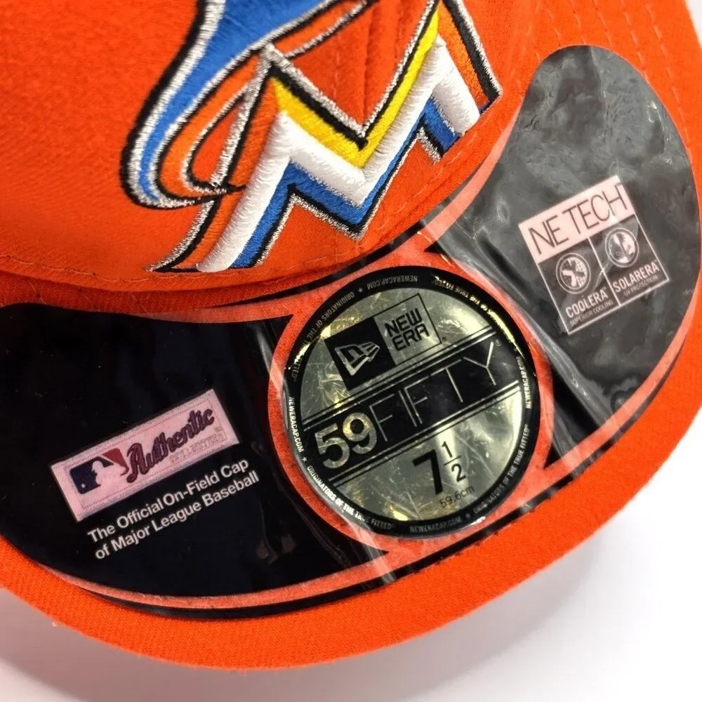 Florida Marlins MLB New Era 59Fifty On-field Fitted Cap Hat Size 7 1/2 - Orange